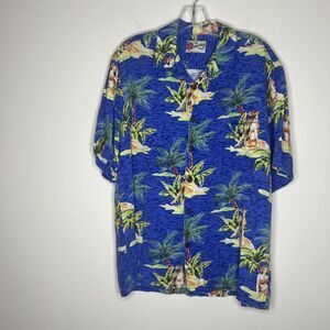 Hilo Hattie Men’s Hawaiian Shirt Large Tropical Hula Girl Button Up Short Sleeve